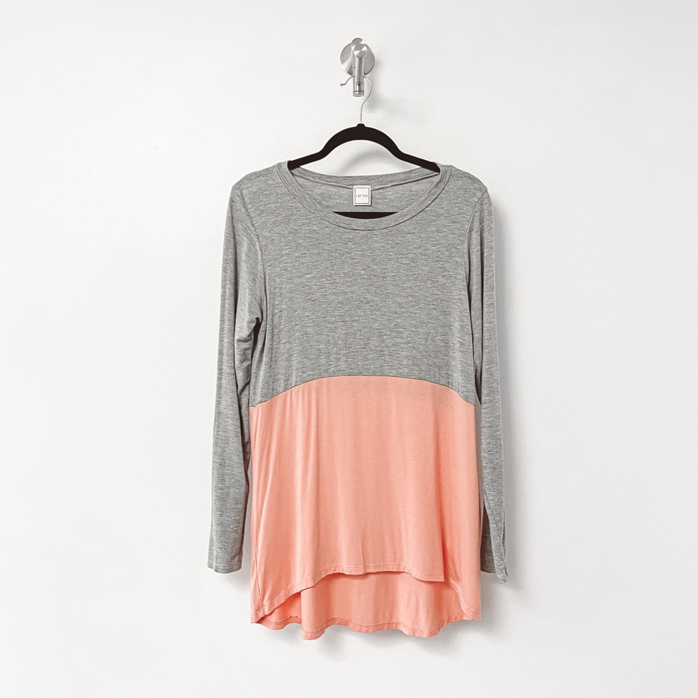 Hershe Winter Casual Chic Soft Layer Tunic Long Sleeve Top Gray Coral Large